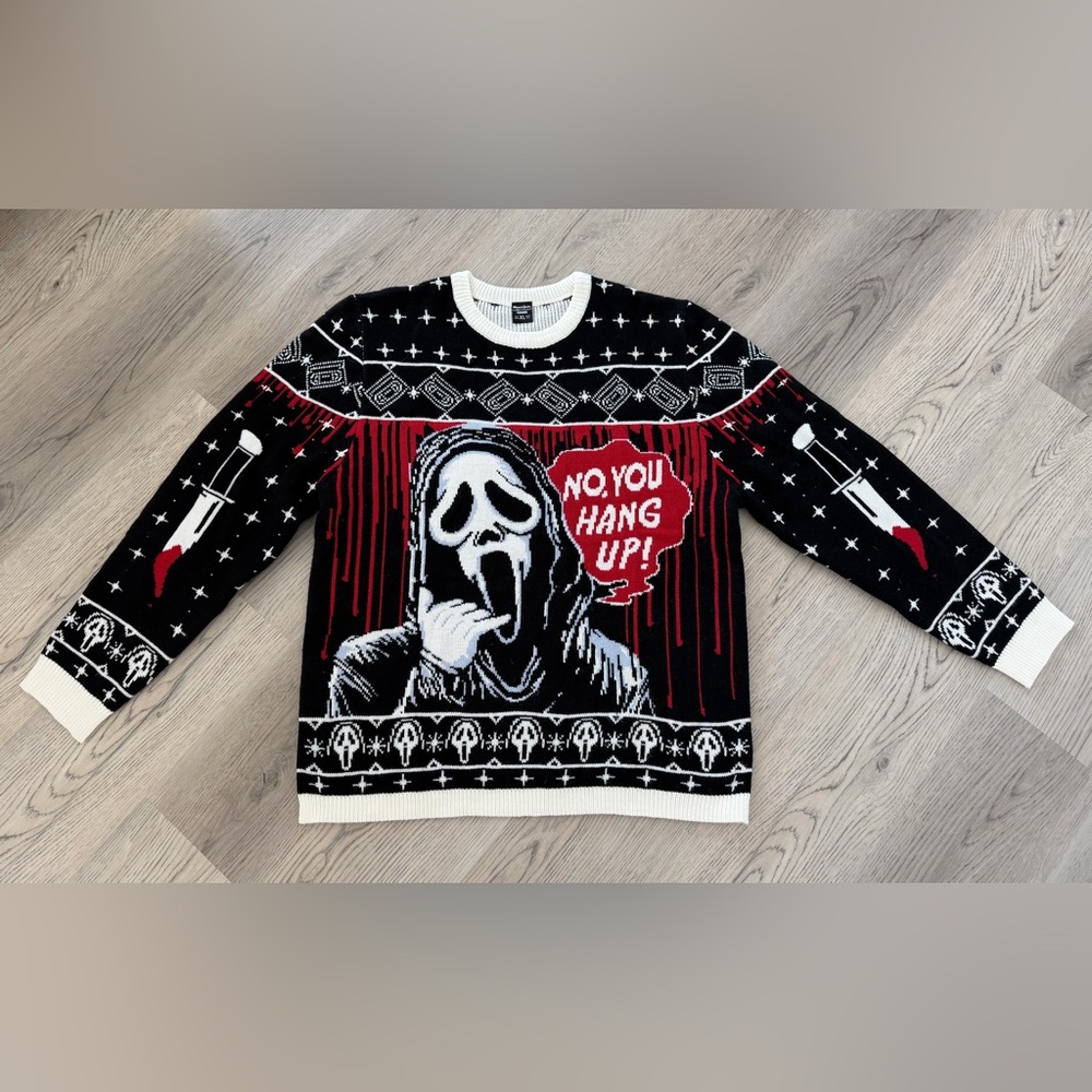 NEW SCREAM Ghost Face Horror Movie Ugly Christmas Sweater Size XL NEW RARE